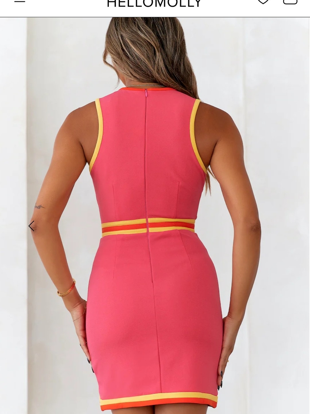 NWT Hello Molly Pink Mini Dress with Yellow Trim and Keyhole - Picture 3 of 3